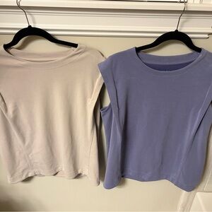 Athleta Cream and Purple Cap Sleeve Tops Medium